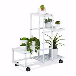 Relaxdays 10047176, Support de pots, Plastique, Acier, Blanc, Intérieure, 5 kg, 4 étagères