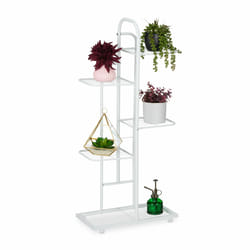 Tagère à plantes, 5 niveaux, en acier h x l x p : 96,5 x 44 x 22 cm, pour intérieur et extérieur, blanche - Relaxdays