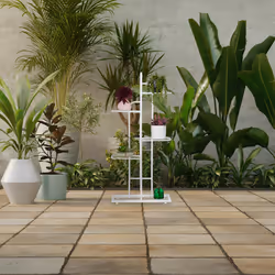Tagère à plantes, 5 niveaux, en acier h x l x p : 96,5 x 44 x 22 cm, pour intérieur et extérieur, blanche - Relaxdays