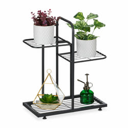 Tagère à plantes, 3 niveaux, h x l x p : 50,5 x 44 x 2 cm, pour l'intérieur, à l'abri en extérieur, noire - Relaxdays