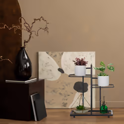 Tagère à plantes, 3 niveaux, h x l x p : 50,5 x 44 x 2 cm, pour l'intérieur, à l'abri en extérieur, noire - Relaxdays