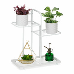 Tagère à plantes, 3 niveaux, en acier, h x l x p : 50,5 x 44 x 22 cm, pour intérieur/extérieur, banche - Relaxdays
