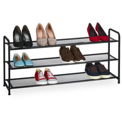 Range-chaussures, 12 paires de chaussures, HxLxP: 48x100x25,5 cm, en métal, 3 niveaux, pour l'entrée, noir - Relaxdays