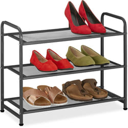 Relaxdays Étagère à chaussures compacte, pour 6 paires, en métal, 3 niveaux, H x L x P : 48 x 60 x 25 cm, noire