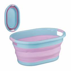 Relaxdays Panier à linge, 24 litres, en plastique, pliable, rangement peu encombrant, avec poignées, rose et bleu