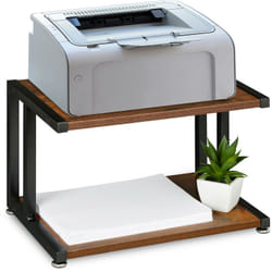 Relaxdays - Support d'imprimante, organiseur de bureau, h x l x p : 28 x 44 x 28 cm, design industriel, marron foncé/noir