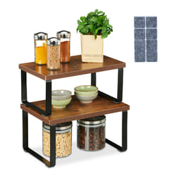 Relaxdays Étagère, set de 2 pièces, organiseur cuisine pour épices, vaisselle et autres, design industriel, marron/noir