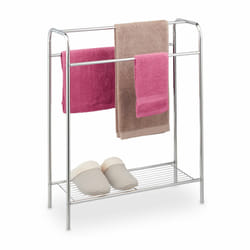 Porte-serviettes, 3 barres, étagère, non fixe, acier, h x l x p : 78 x 63 x 26,5 cm, support, argenté - Relaxdays