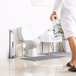 Relaxdays - Support non fixe pour papier toilette, rangement pour wc, HxLxP : 62 x 20 x 17,5 cm, acier, noir