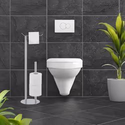 Relaxdays - Support non fixe pour papier toilette, rangement pour wc, HxLxP : 62 x 20 x 13,5 cm, acier inoxydable, argenté