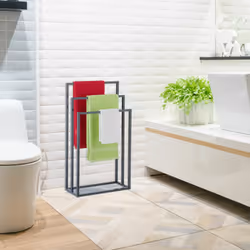 Sèche-serviettes, 3 barres, acier, HxLxP : 83 x 46 x 21 cm, support non fixe pour salle de bain, anthracite - Relaxdays