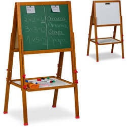 Relaxdays - Tableau magnétique pour votre enfant, réglable en hauteur, 102-135 x 55 x 52 cm, marron