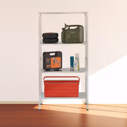 Relaxdays Rangement en métal, 4 niveaux, jusqu’à 160 kg, acier, stockage pour le garage, HxLxP : 150x75x30 cm, argenté