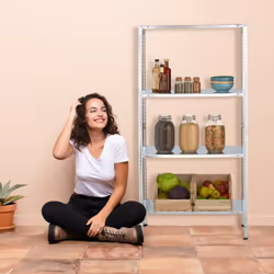 Relaxdays Rangement en métal, 4 niveaux, jusqu’à 160 kg, acier, stockage pour le garage, HxLxP : 150x75x30 cm, argenté