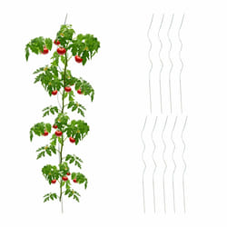Tuteur à tomates en lot de 10, acier galvanisé, diamètre : 5 mm, longueur : 90 cm, argenté - Relaxdays