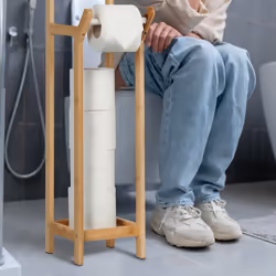 Relaxdays Support pour WC, bambou, sans perçage, support rouleaux de papier toilette de rechange, 72x17,5x24 cm, nature
