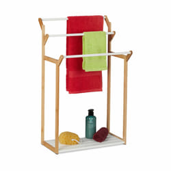 Porte-serviettes avec surface de rangement, 3 barres, vêtements, HxLxP: 82 x 50 x 35 cm, bambou, nature-blanc - Relaxdays