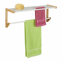 Porte-serviettes pour le mur, en bambou, 5 barres, hlp : 25x70x20 cm, salle de bain, nature et blanc - Relaxdays