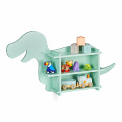 Tagère dinosaure, 2 compartiments ouverts, bibliothèque enfants, murale, HxLxP: 43,5x84x13,5 cm, turquoise - Relaxdays