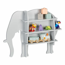 Rangement éléphant pour enfants, 2 compartiments ouverts, mural, HxLxP: 50x63,5x10 cm, meuble à étagères, gris - Relaxdays