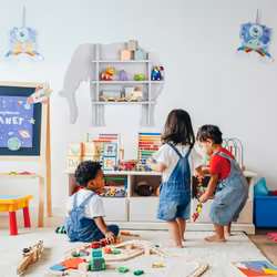 Rangement éléphant pour enfants, 2 compartiments ouverts, mural, HxLxP: 50x63,5x10 cm, meuble à étagères, gris - Relaxdays