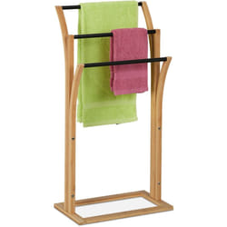 Relaxdays - Porte-serviettes, bambou, 3 barres, h x l x p: 82 x 42 x 24 cm, support serviettes salle de bain, nature/noir