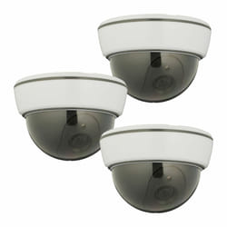 Relaxdays Caméra factice, lot de 3, LED clignotante, intérieur & extérieur, fonctionne sur piles, surveillance, blanc