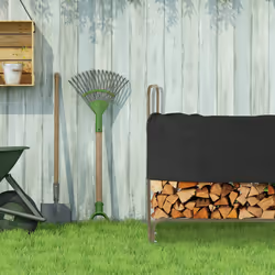 Relaxdays - Range-bûches avec protection, acier pulvérisé, pour extérieur, h x l x p : 122x250x30 cm, marron - noir