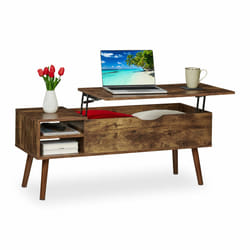Table basse pliable, 2 compartiments latéraux, support salon avec rangements, industriel, 45x108x40 cm, marron - Relaxdays