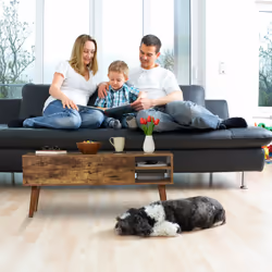 Table basse pliable, 2 compartiments latéraux, support salon avec rangements, industriel, 45x108x40 cm, marron - Relaxdays