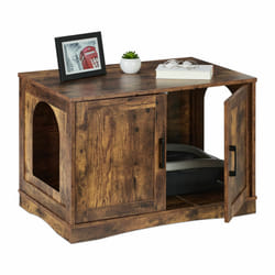 Relaxdays - Meuble de toilette pour chat, séparateur amovible, 2 entrées, design industriel, HxLxP : 50x75,5x50 cm, marron