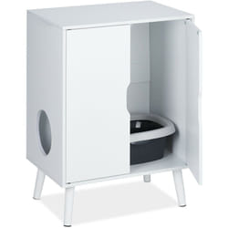 Relaxdays - Meuble de toilette pour chat, 2 portes, cache-litière, entrée, petite armoire, HxLxP : 77x58x40 cm, blanc