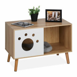Meuble de toilette à porte pour chat, HxLxP: 50x75x40 cm, cache-litière, couchage, intérieur, nature - blanc - Relaxdays