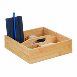 Relaxdays - Organiseur en bambou à poignée, 4 compartiments, HxLxP: 6,5x25x25 cm, bureau, salle de bain et cuisine, nature