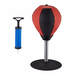 Relaxdays Punching-ball de table petit sac de boxe pour le bureau anti-frustration avec ventouse noir/rouge