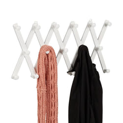 Relaxdays Portemanteau en bois rangement réglable 17 crochets pour vestes support pliable patères blanc