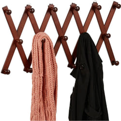 Relaxdays - Portemanteau en bois, rangement réglable, 17 crochets, pour vestes, support pliable, patères, marron
