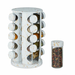 Relaxdays - Tourniquet à épices, 20 pots, chacun avec embout tamiseur, rotatif à 360°, effet marbre, hd 33,5x19 cm, blanc