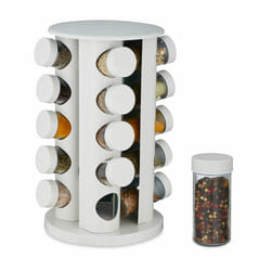Relaxdays - Tourniquet à épices, 20 pots, chacun avec embout tamiseur, rotatif à 360°, effet bois, hd 33,5x19 cm, blanc
