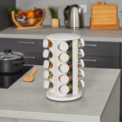 Relaxdays - Tourniquet à épices, 20 pots, chacun avec embout tamiseur, rotatif à 360°, effet bois, hd 33,5x19 cm, blanc