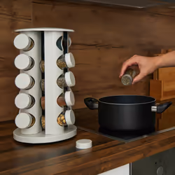Relaxdays - Tourniquet à épices, 20 pots, chacun avec embout tamiseur, rotatif à 360°, effet bois, hd 33,5x19 cm, blanc - Vue supplémentaire 5