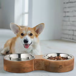 Relaxdays - Support avec gamelles, chiens, 2 bols en acier inoxydable de 2,2 l, HxLxP : 8 x 48 x 22 cm, nature - argenté