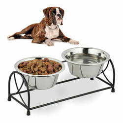 Relaxdays - Gamelles, support pour petits chiens, avec 2 bols en acier inoxydable de 1 l chacun, noir - argenté