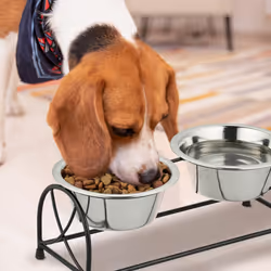 Relaxdays - Gamelles, support pour petits chiens, avec 2 bols en acier inoxydable de 1 l chacun, noir - argenté