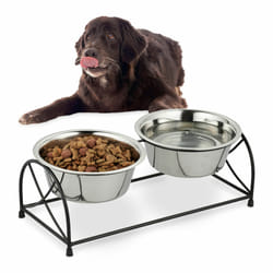 Relaxdays - Gamelles, support pour moyens & gros chiens, avec 2 bols en acier inoxydable de 2,2 l chacun, noir - argenté