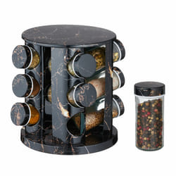Relaxdays - Relqxdays Tourniquet à épices, rotatif, 12 pots réutilisables, chacun avec embout tamiseur, effet marbre, noir