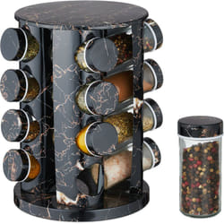 Relaxdays - Relqxdays Tourniquet à épices, rotatif, 16 pots réutilisables, chacun avec embout tamiseur, effet marbre, noir