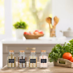 Relaxdays - Salière et poivrière, couvercle, lot de 14, 150 ml chacun, étiquettes, marqueur, entonnoir, transparent
