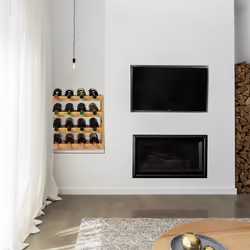 Casier à vin pour 16 bouteilles, HxLxP : 42,5 x 45 x 23,5 cm, 4 étages, range-bouteilles, bambou, nature - Relaxdays