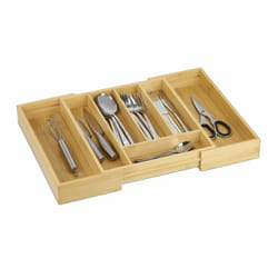 Range-couverts, extensible, 5 à 7 compartiments, système de rangemenr pour le tiroir, bambou et mdf, nature - Relaxdays